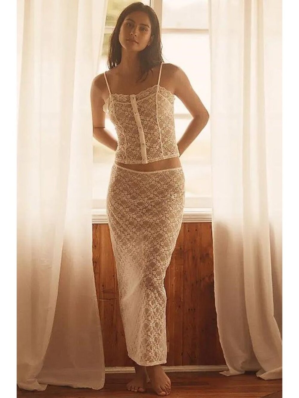 LYREBIRD Women's Lace Maxi Slip Skirt Size S in Ivory (Dirty)